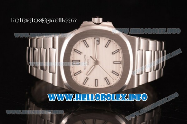 Patek Philippe Nautilus Clone PP Calibre 3120 Automatic Stainless Steel Case/Bracelet with White Dial and Stick Markers (BP) - Click Image to Close